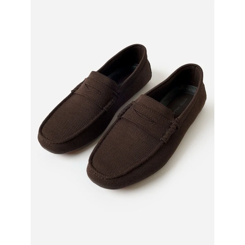 Peter Millar Crown Men's Cruise Knit Driver Loafers Chocolate Brown Size 8